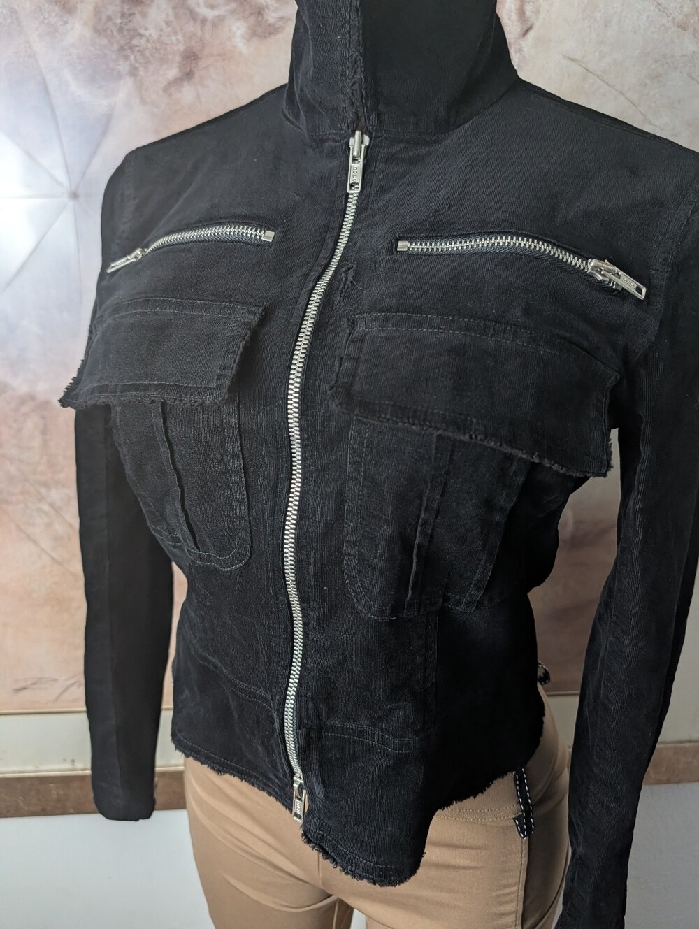 Bebe corduroy crop Zip Up Jacket Size M